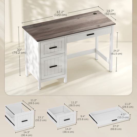 Bureau de travail farmhouse avec 3 tiroirs