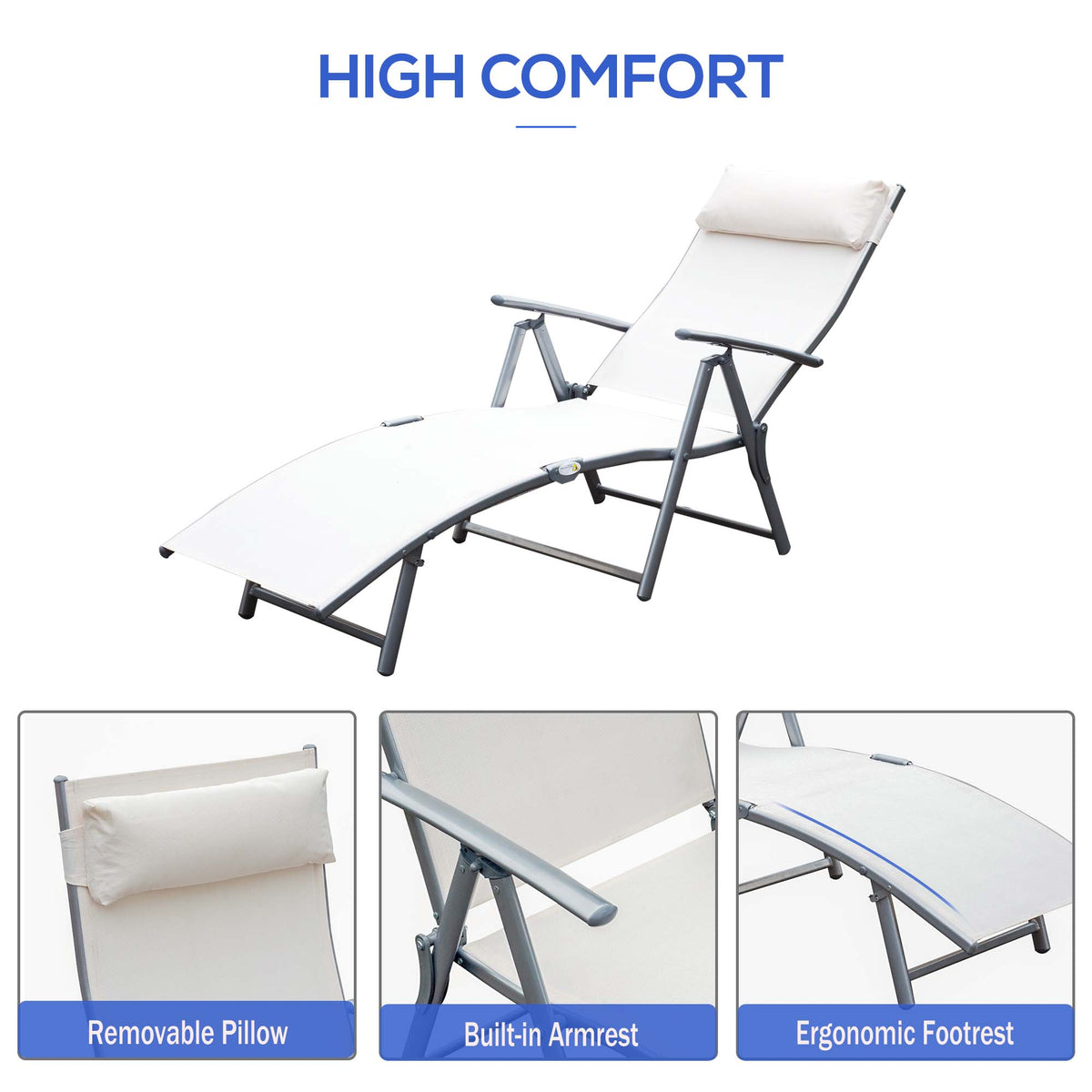 Chaise longue pliante réglable en acier — 7 positions