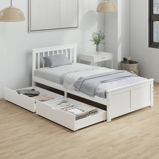 Cadre de lit simple en pin avec tiroirs