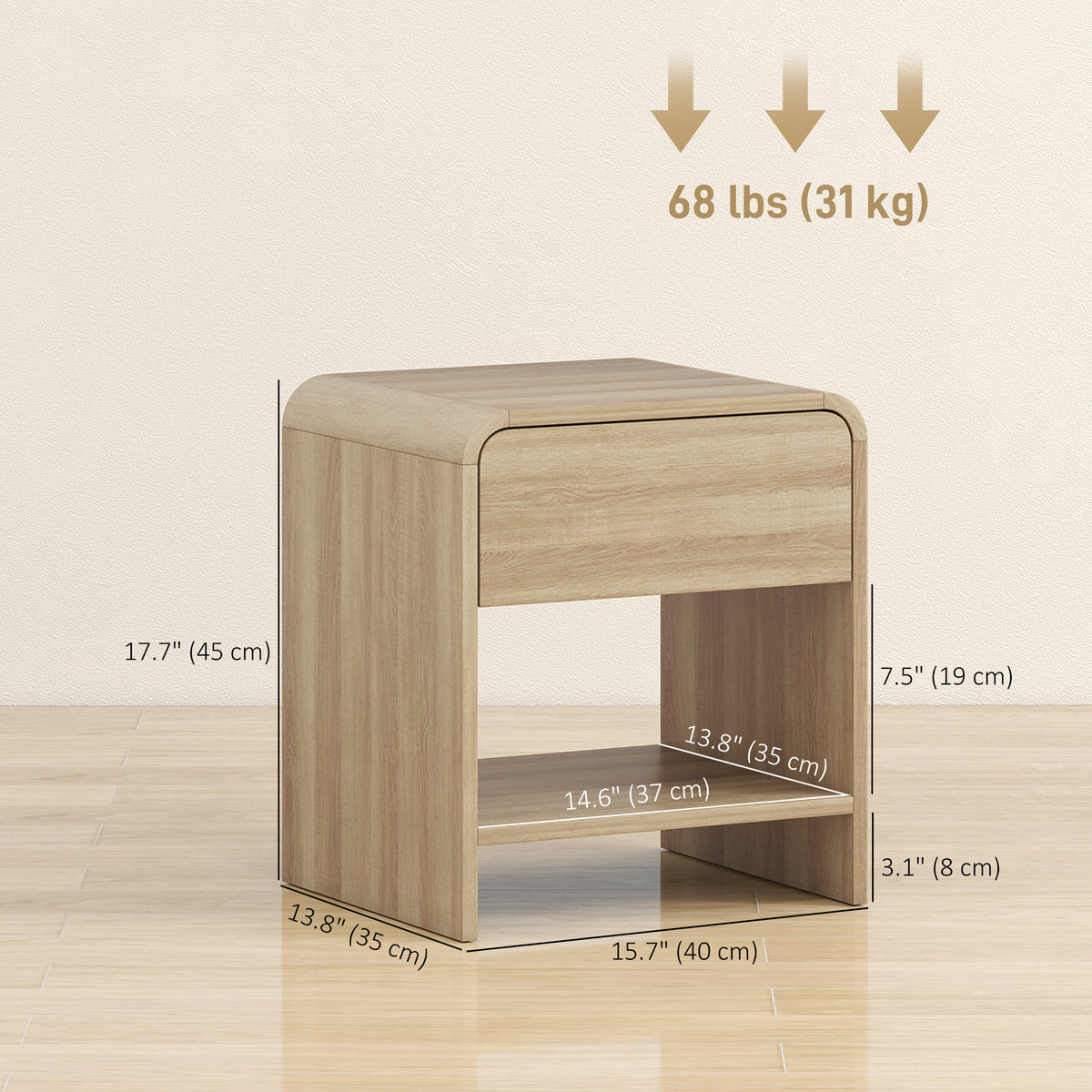 Ensemble de 2 Tables de Nuit Modernes Bois Naturel