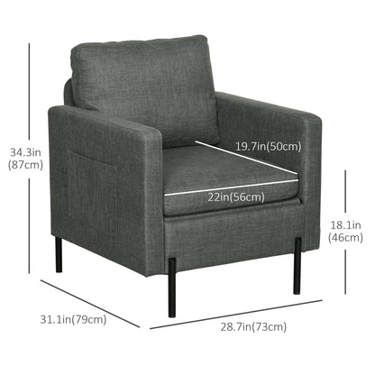 Fauteuil d'appoint rembourré avec poches latérales