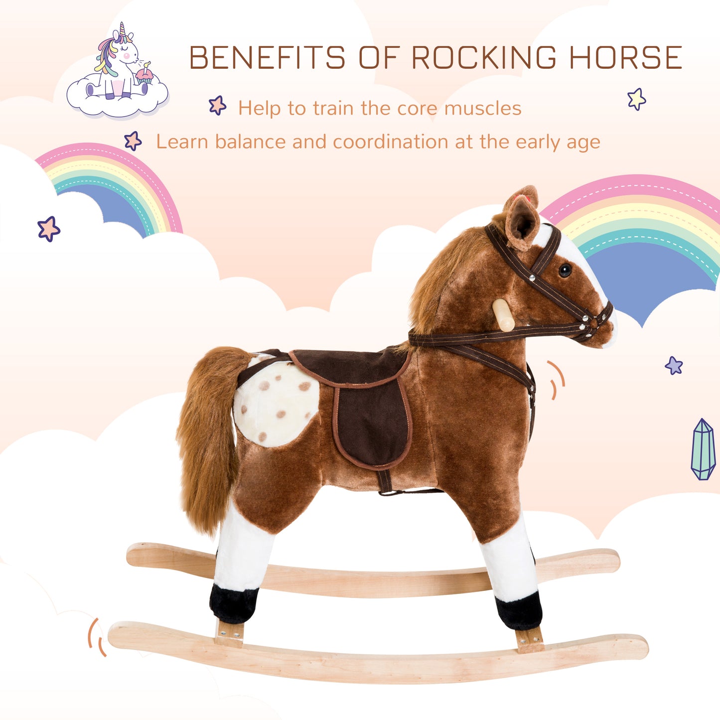 Cheval à bascule en peluche avec sons réalistes