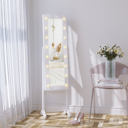Armoire à bijoux sur pied avec miroir éclairé et LED