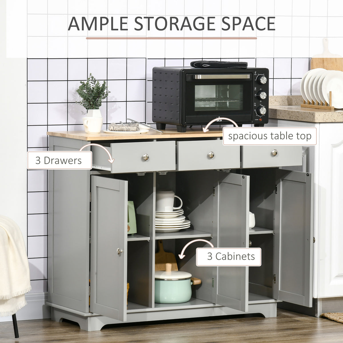 Buffet moderne avec rangement tiroirs et tablettes ajustables