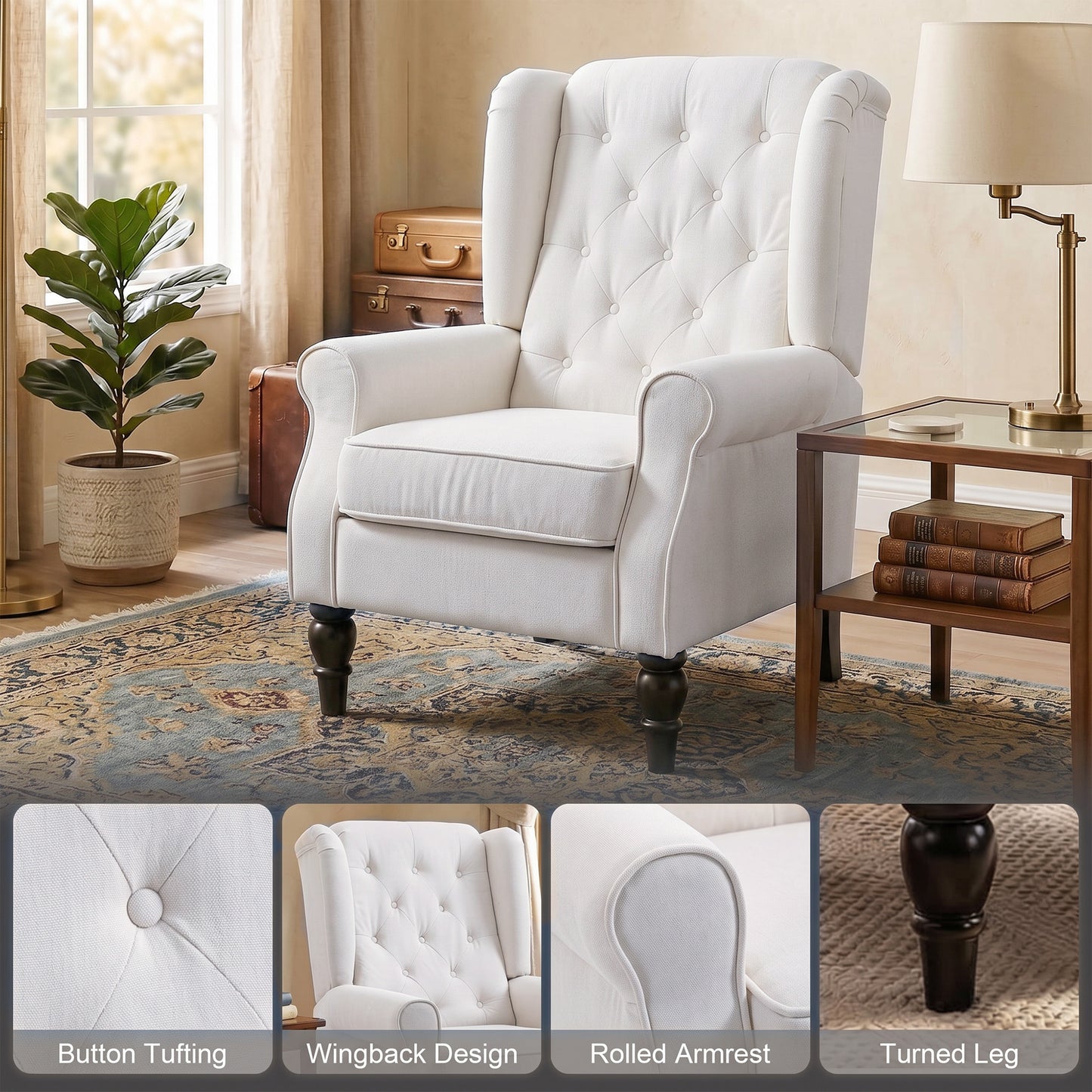 Fauteuil d'accent capitonné à dossier ailé en polyester