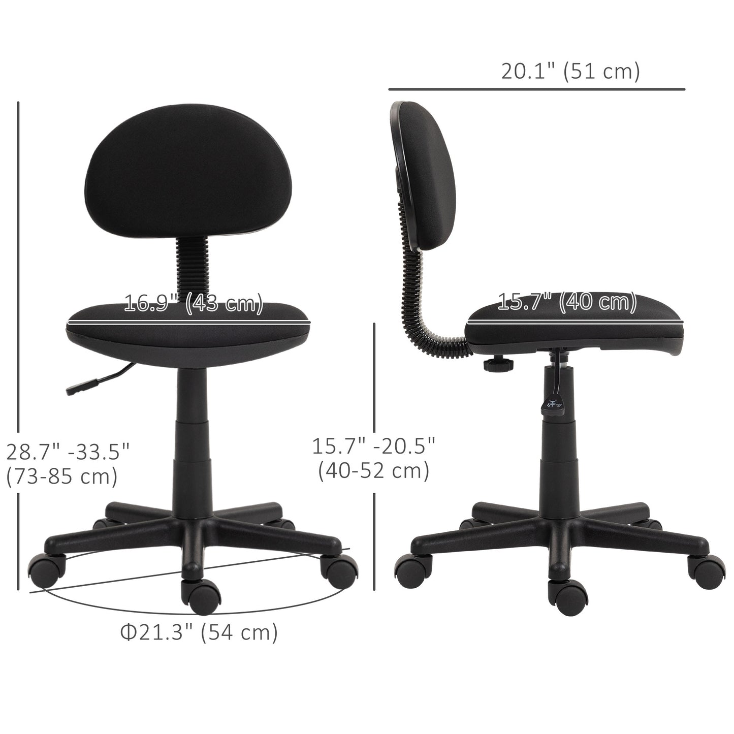 Chaise de bureau sans accoudoirs pivotante bas du dos