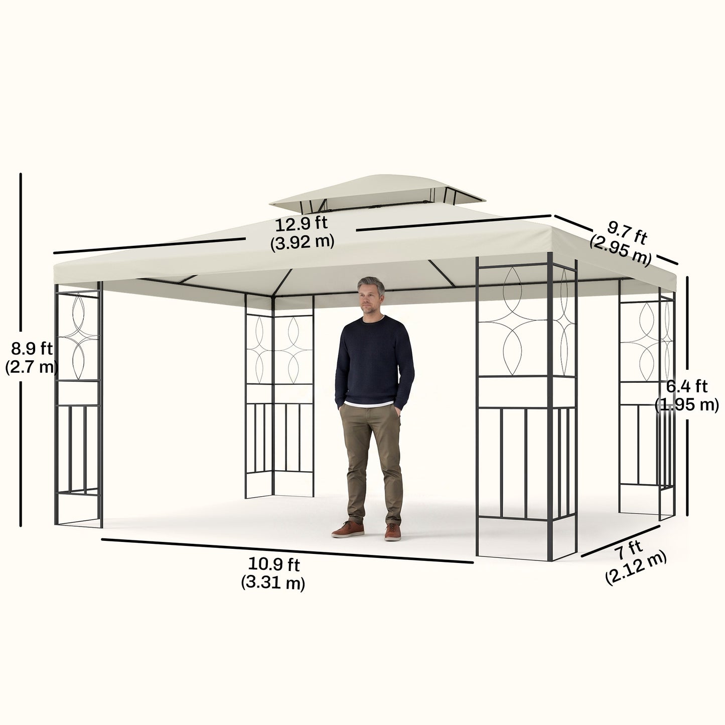 Gazebo acier double toit ventilé 10x13pi