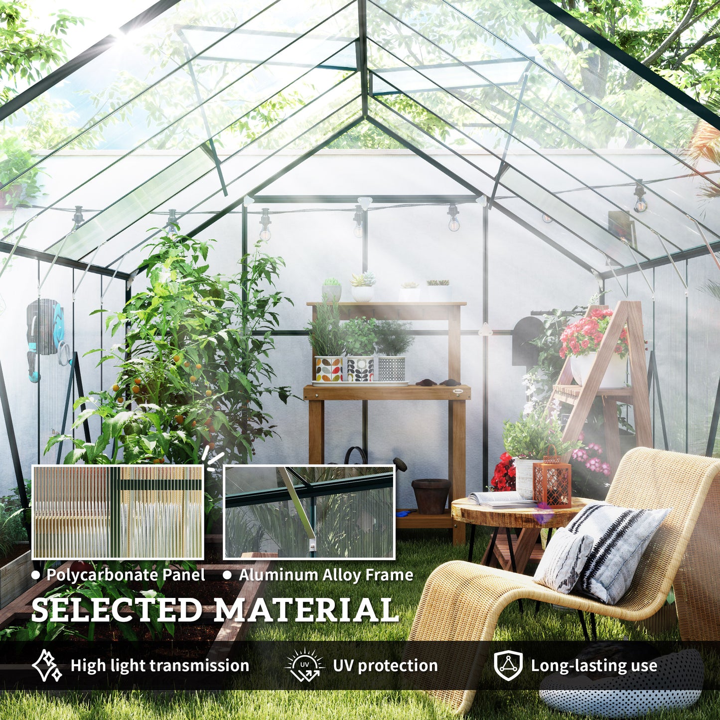 Serre de jardin aluminium polycarbonate avec gouttière 16' x 8'