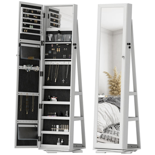 Armoire à bijoux pivotante 360° avec miroir verrouillable