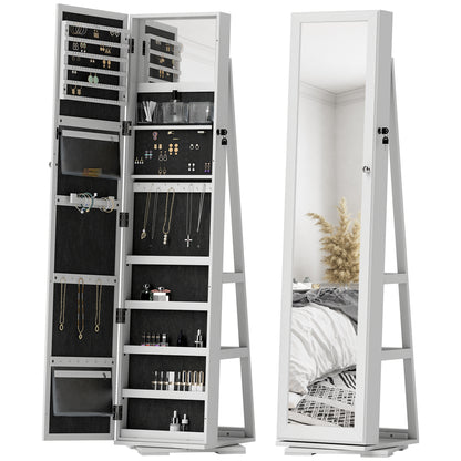 Armoire à bijoux pivotante 360° avec miroir verrouillable
