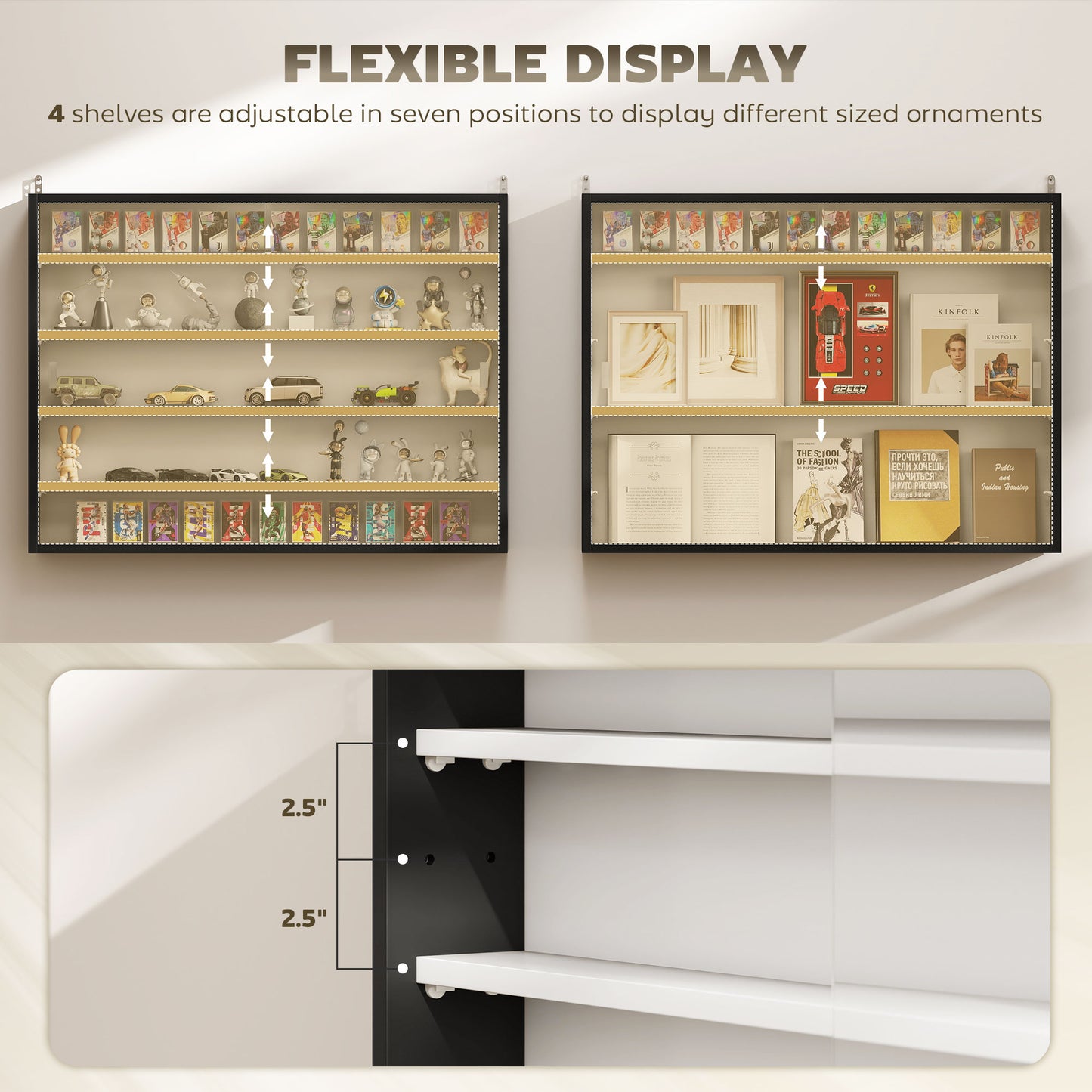 Vitrine murale 5 tablettes avec 2 portes en verre