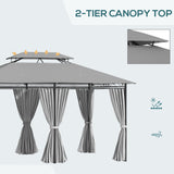 Gazebo de patio 2 niveaux 3 x 4 m avec rideaux