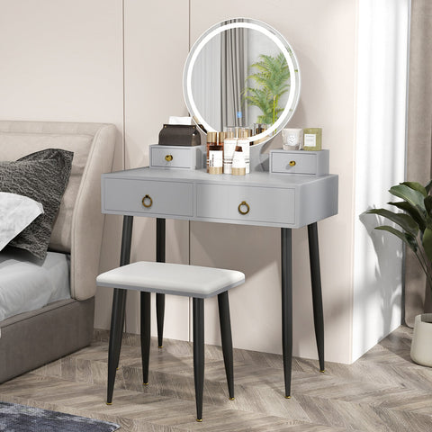 Coiffeuse 4 tiroirs avec miroir DEL 3 couleurs et tabouret