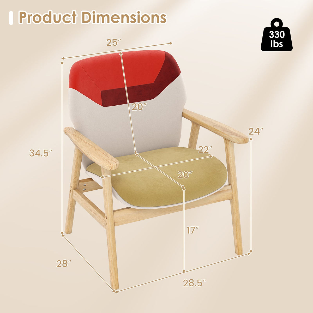 Chaise d'appoint moderne avec accoudoirs en bois