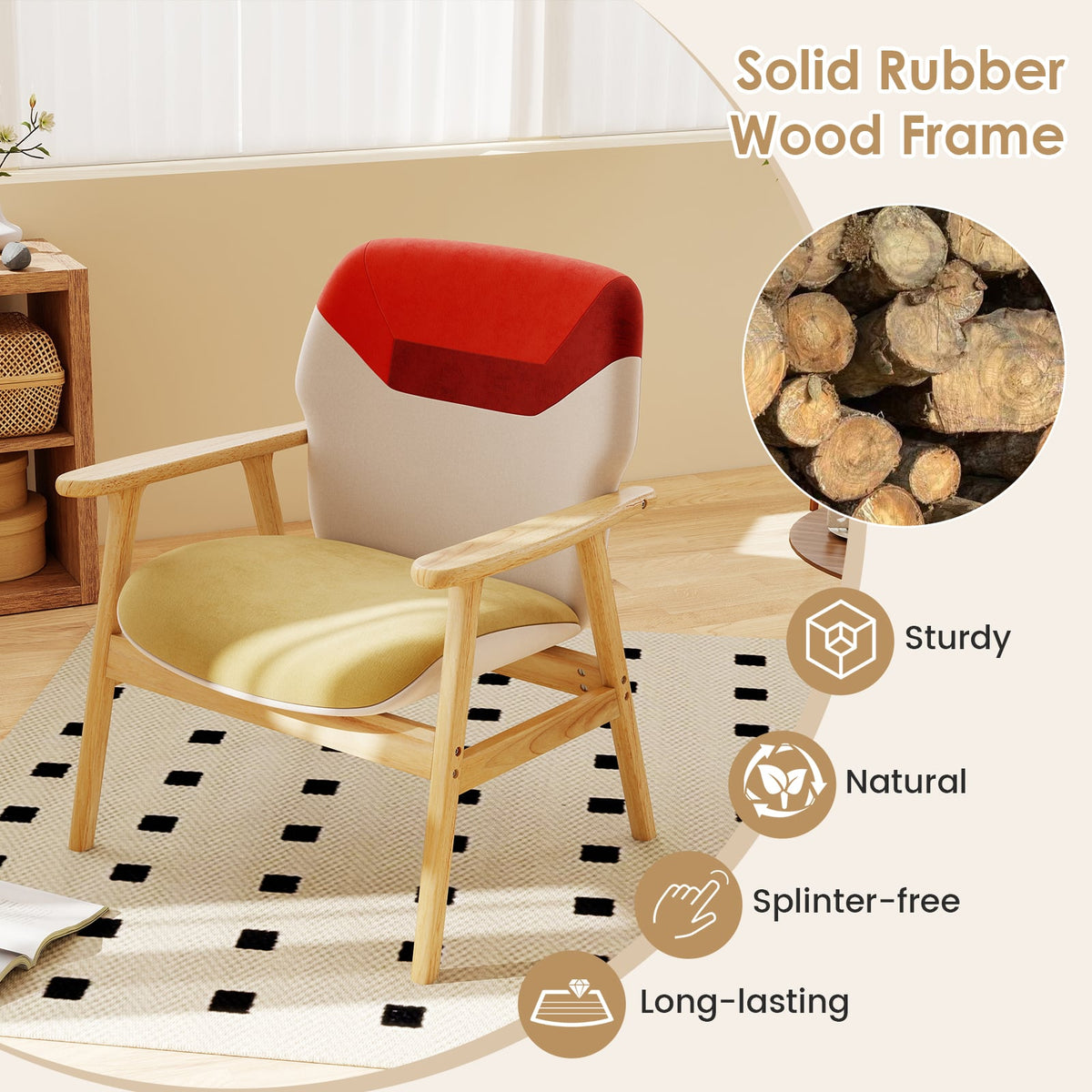 Chaise d'appoint moderne avec accoudoirs en bois