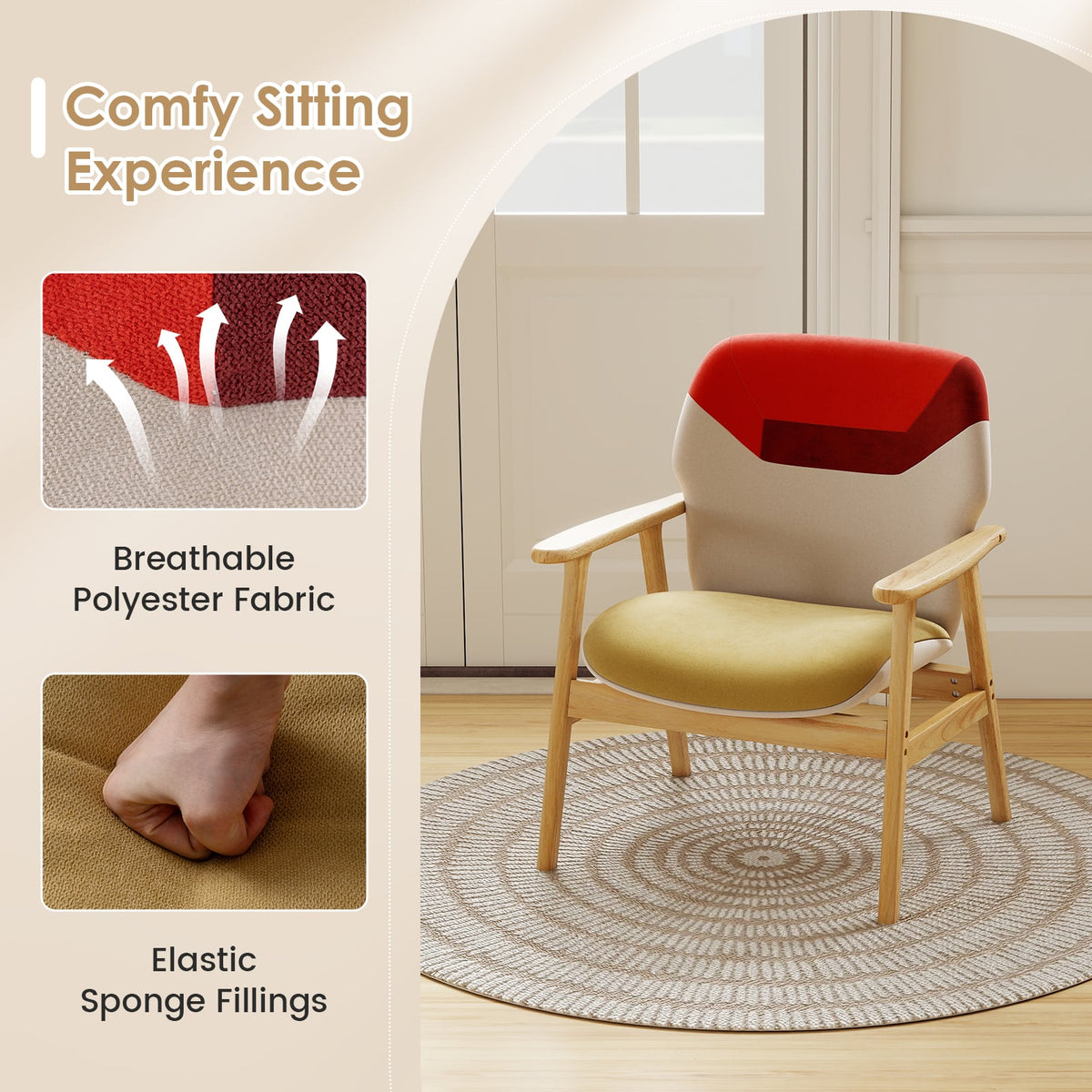 Chaise d'appoint moderne avec accoudoirs en bois