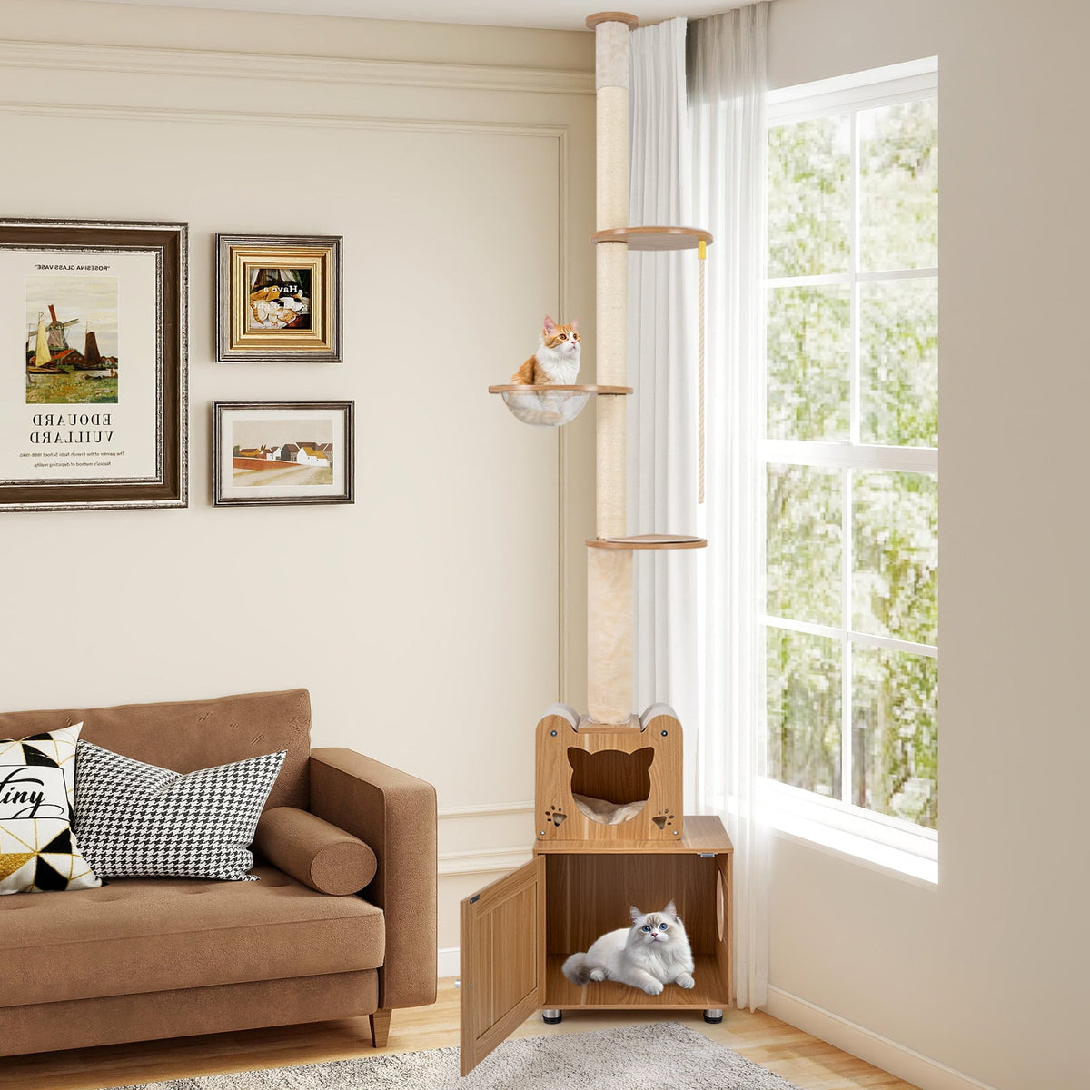 Arbre à chat du plancher au plafond réglable de 256 à 276 cm