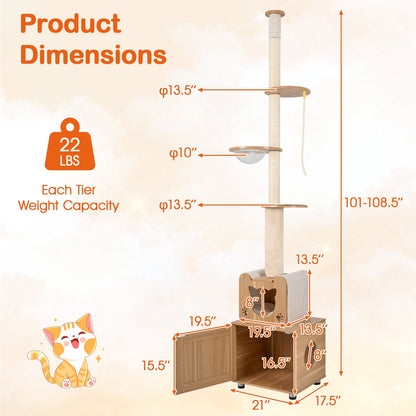 Arbre à chat du plancher au plafond réglable de 256 à 276 cm