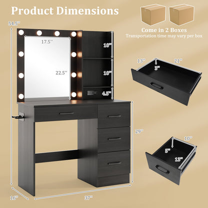 Coiffeuse lumineuse avec miroir et prises de courant