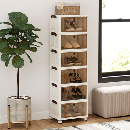 Boîte à chaussures empilable à 6 niveaux avec roulettes