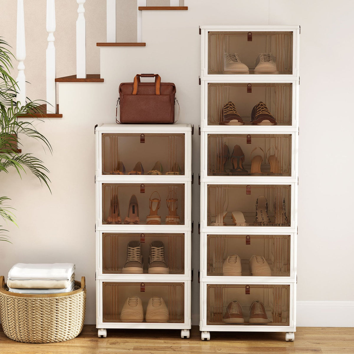 Boîte à chaussures empilable à 6 niveaux avec roulettes