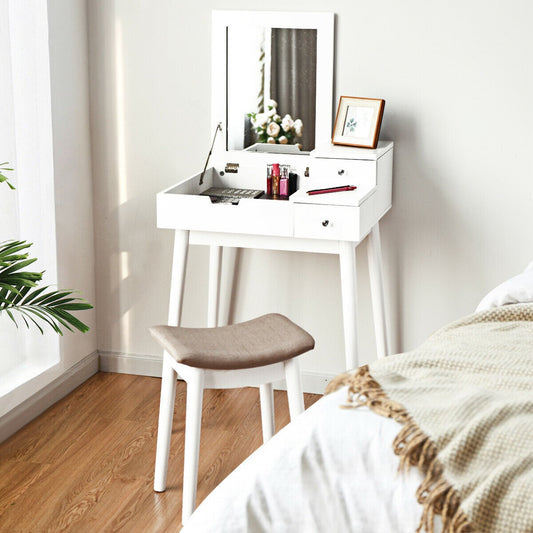 Coiffeuse avec miroir rabattable et tabouret