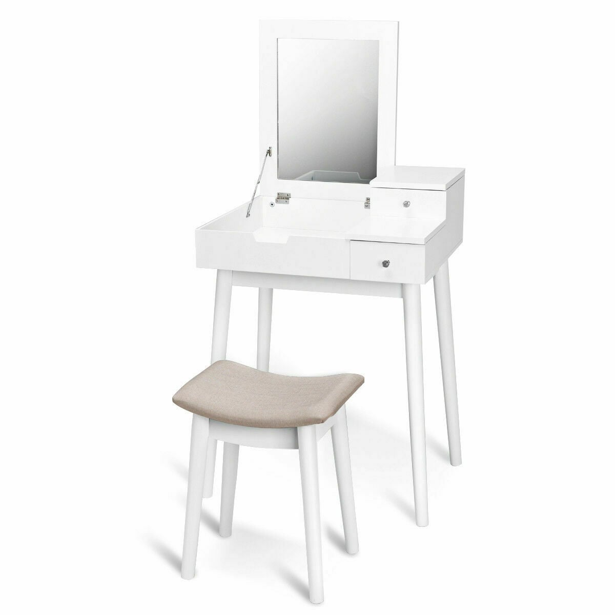 Coiffeuse avec miroir rabattable et tabouret