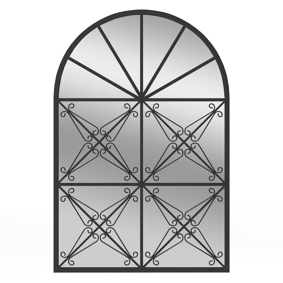 Miroir mural arqué style fenêtre en métal