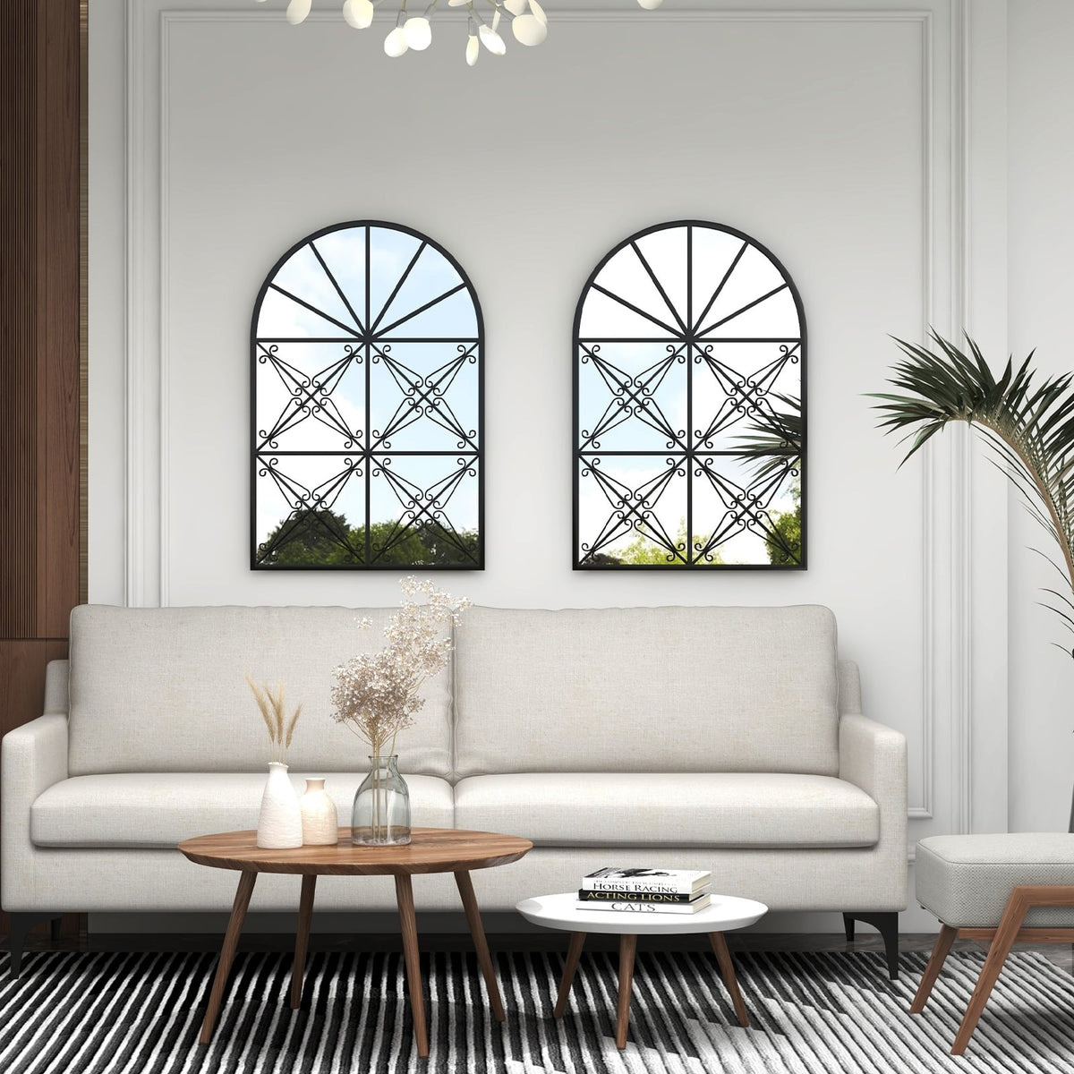 Miroir mural arqué style fenêtre en métal