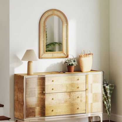 Miroir mural décoratif en rotin avec cadre en bois