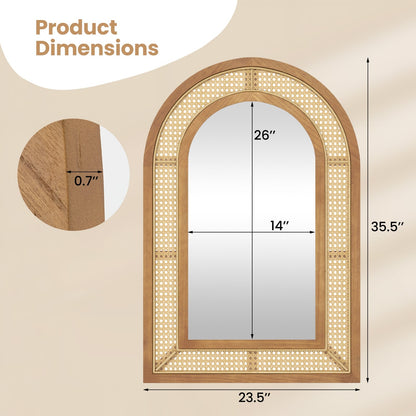 Miroir mural décoratif en rotin avec cadre en bois