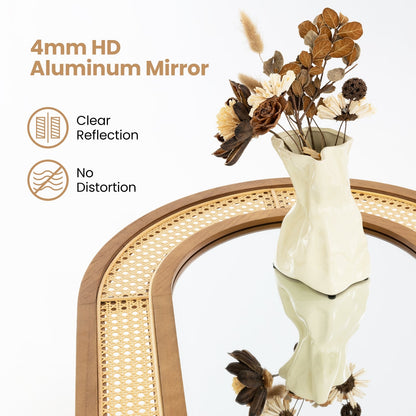 Miroir mural décoratif en rotin avec cadre en bois