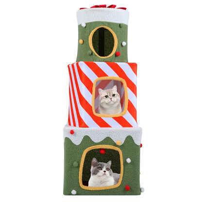 Arbre à chat de Noël 120 cm à paliers multiples