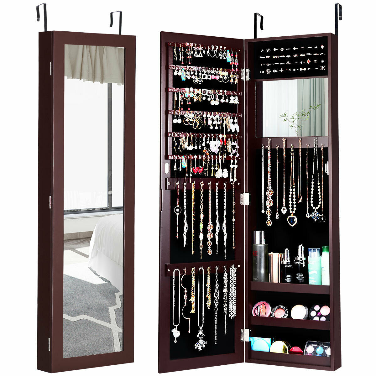 Armoire à bijoux murale avec miroir pleine longueur