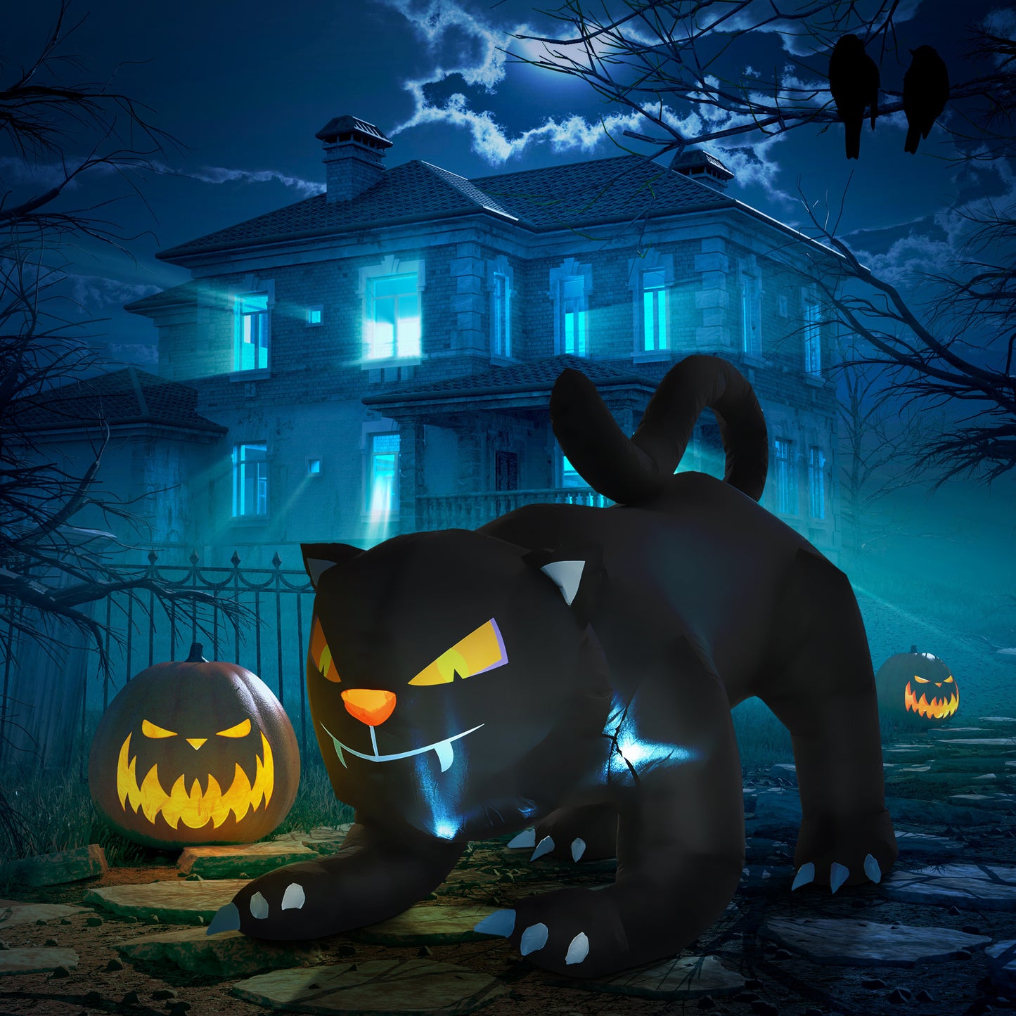 Chat noir gonflable Halloween 6 pi — décoration extérieure
