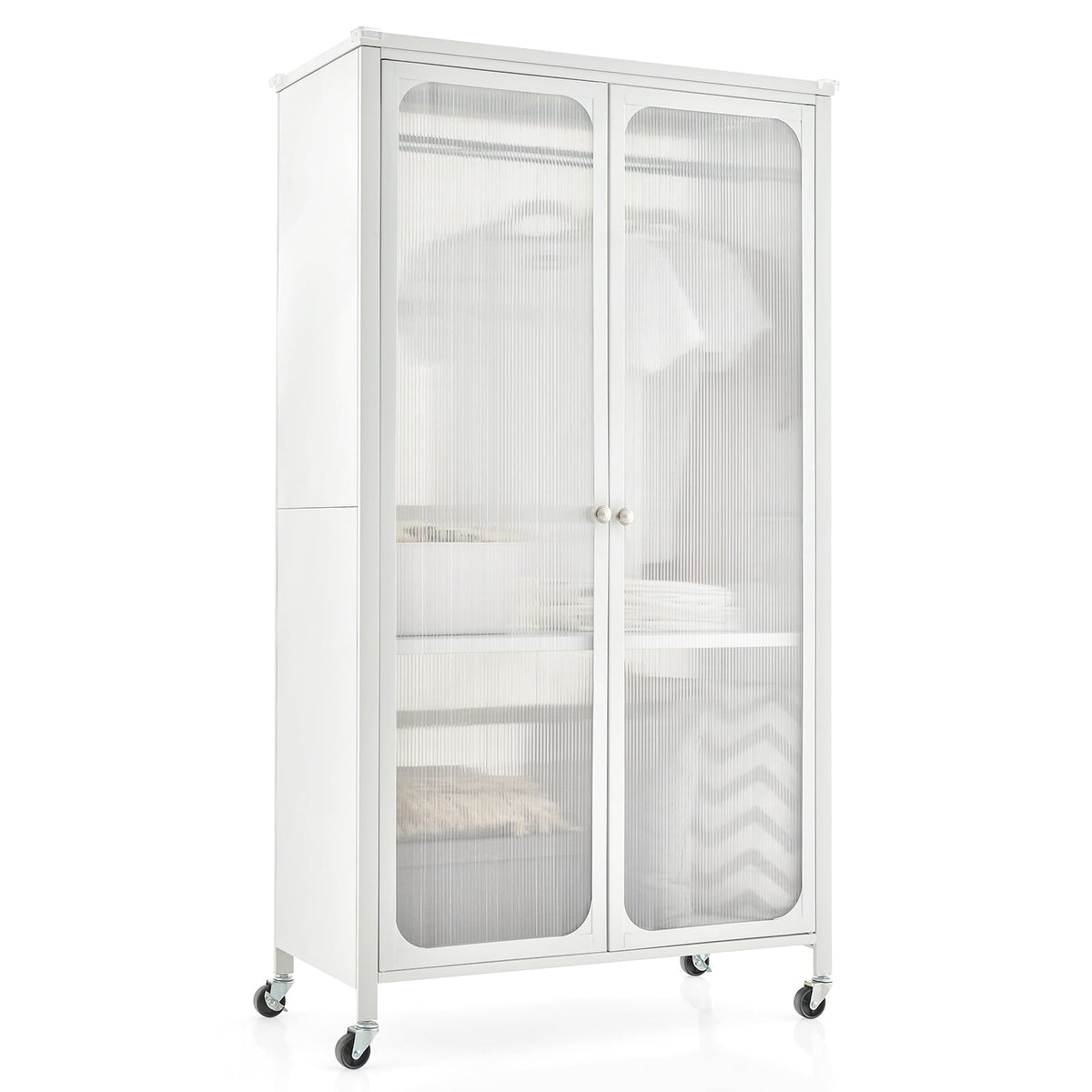 Armoire de rangement sur roulettes avec tringle et étagère