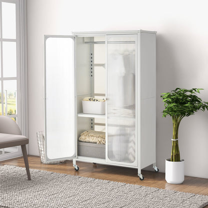 Armoire de rangement sur roulettes avec tringle et étagère