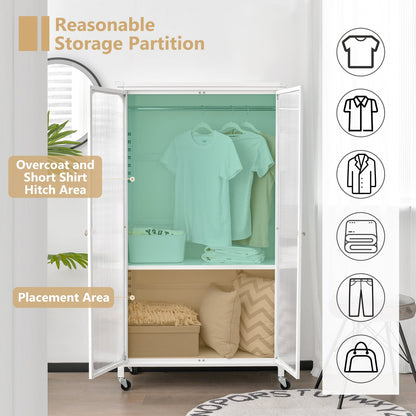 Armoire de rangement sur roulettes avec tringle et étagère