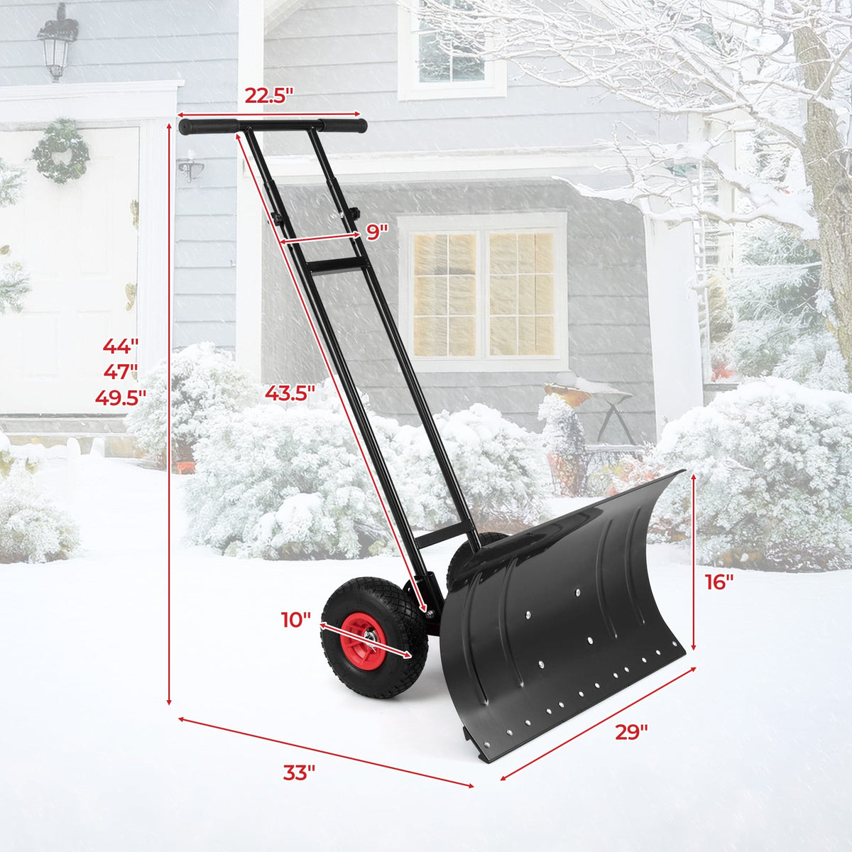 Pousse-neige robuste en métal à roulettes 74 cm