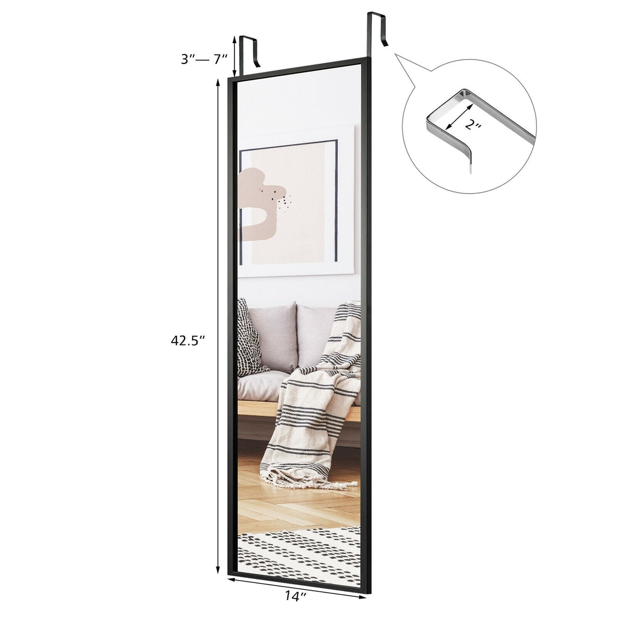 Miroir de porte sur pied en métal