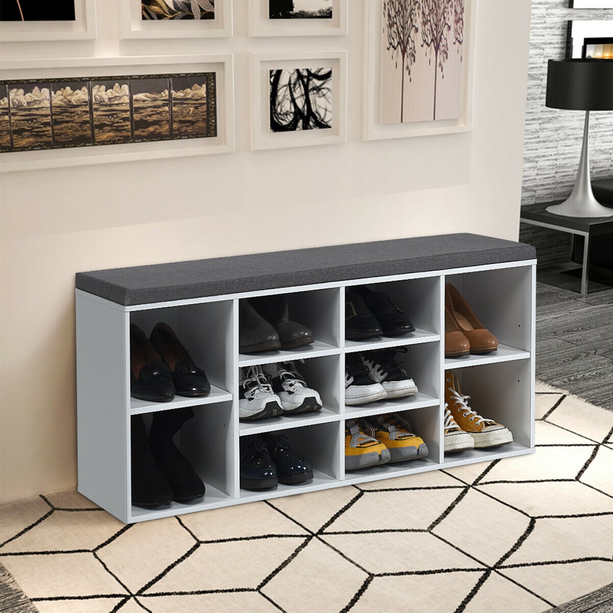 BANC DE RANGEMENT POUR CHAUSSURES 10 CUBES AVEC COUSSIN