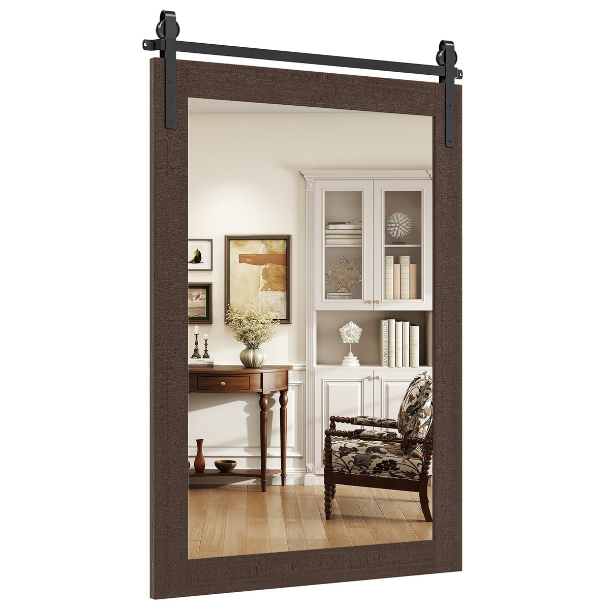 Miroir mural style porte de grange en bois rustique