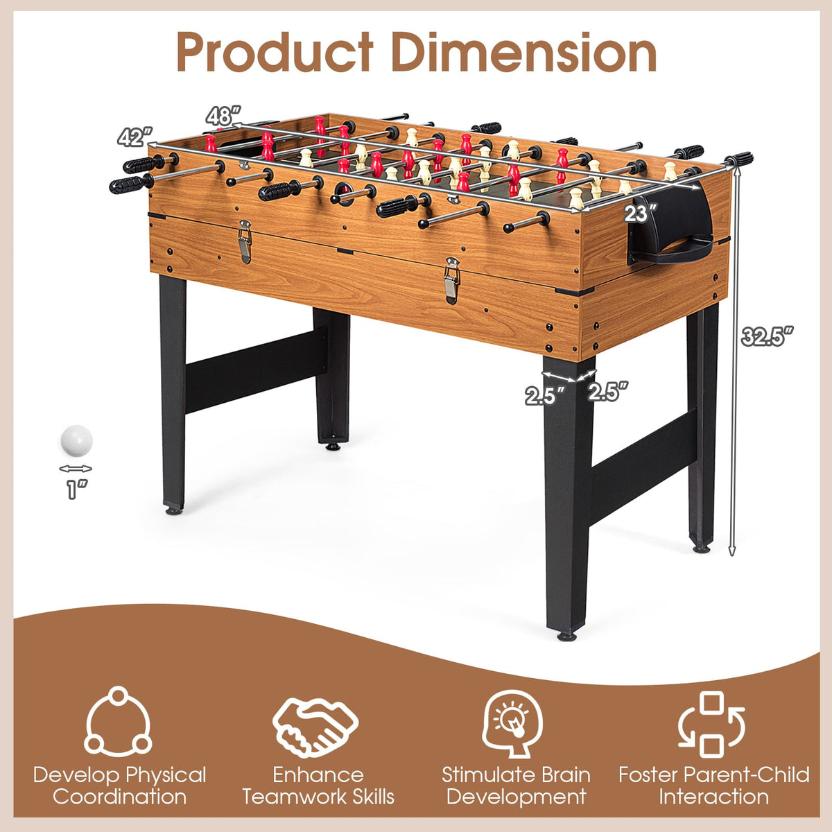 Table multi-jeux 3-en-1 de 122 cm avec baby-foot