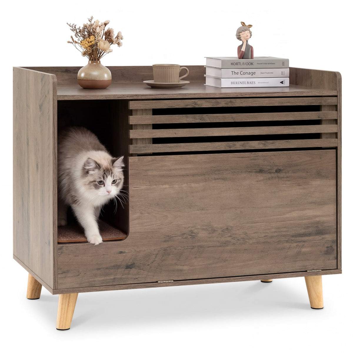Litière pour chat meuble caché style rustique