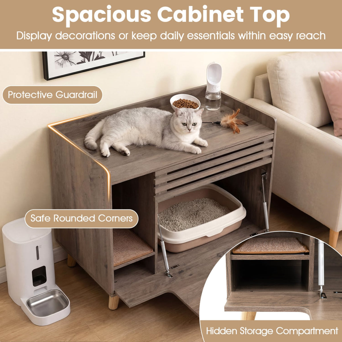 Litière pour chat meuble caché style rustique