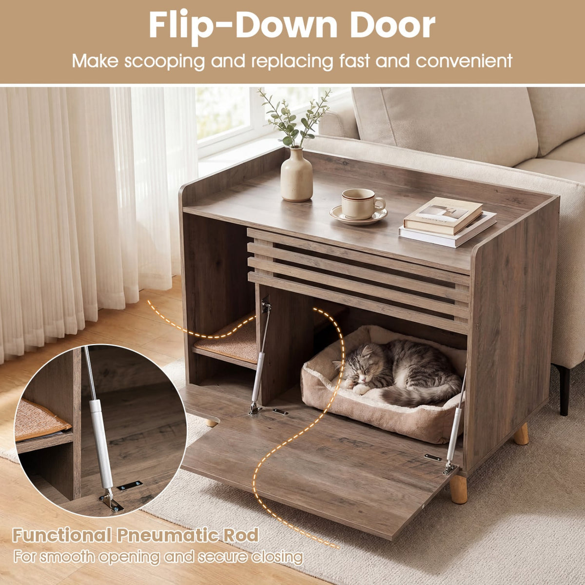 Litière pour chat meuble caché style rustique