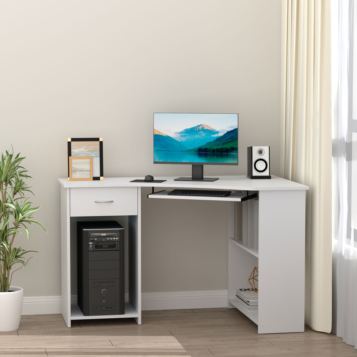 Bureau en L avec tiroir et tablette pour clavier