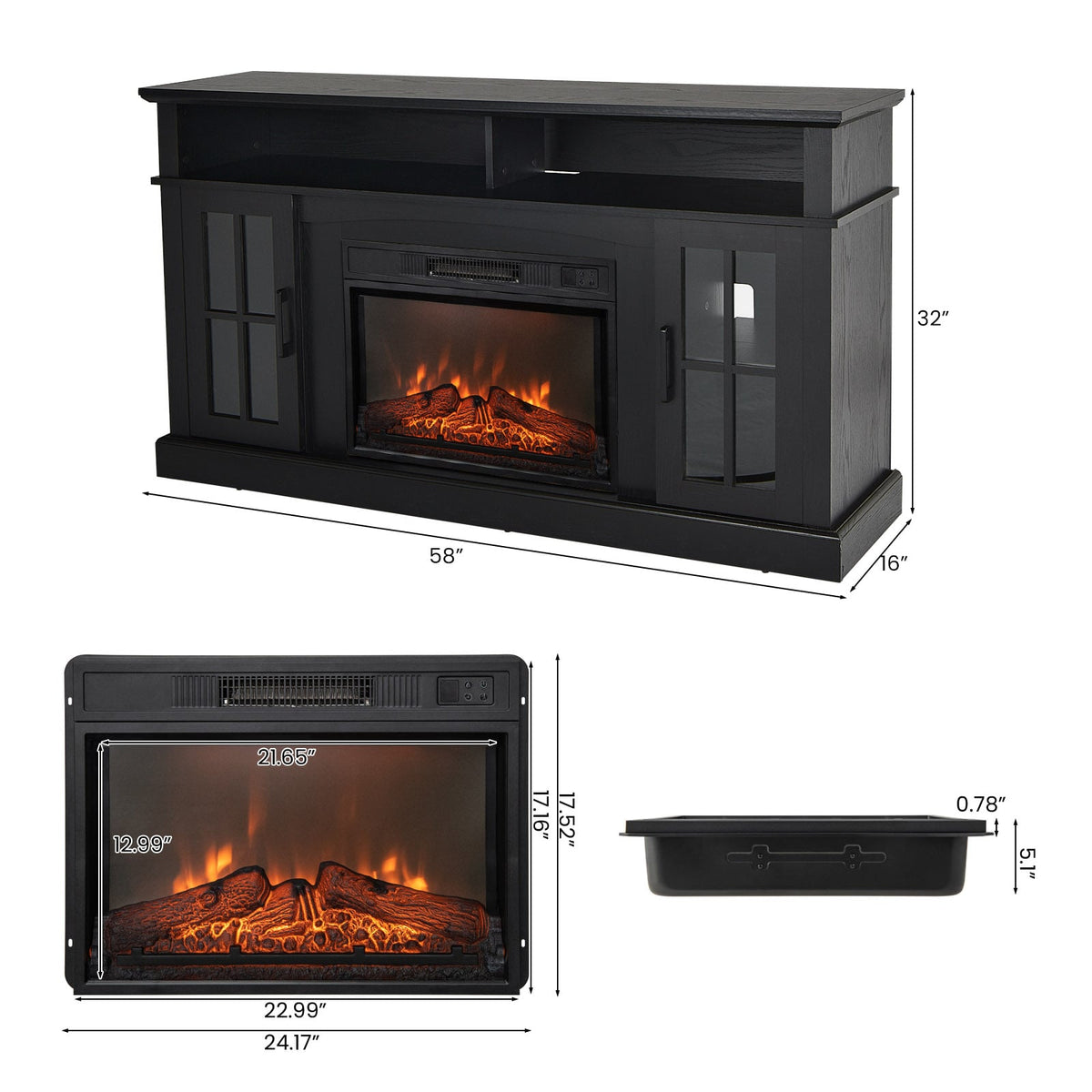 Meuble TV avec foyer électrique de 1400 W