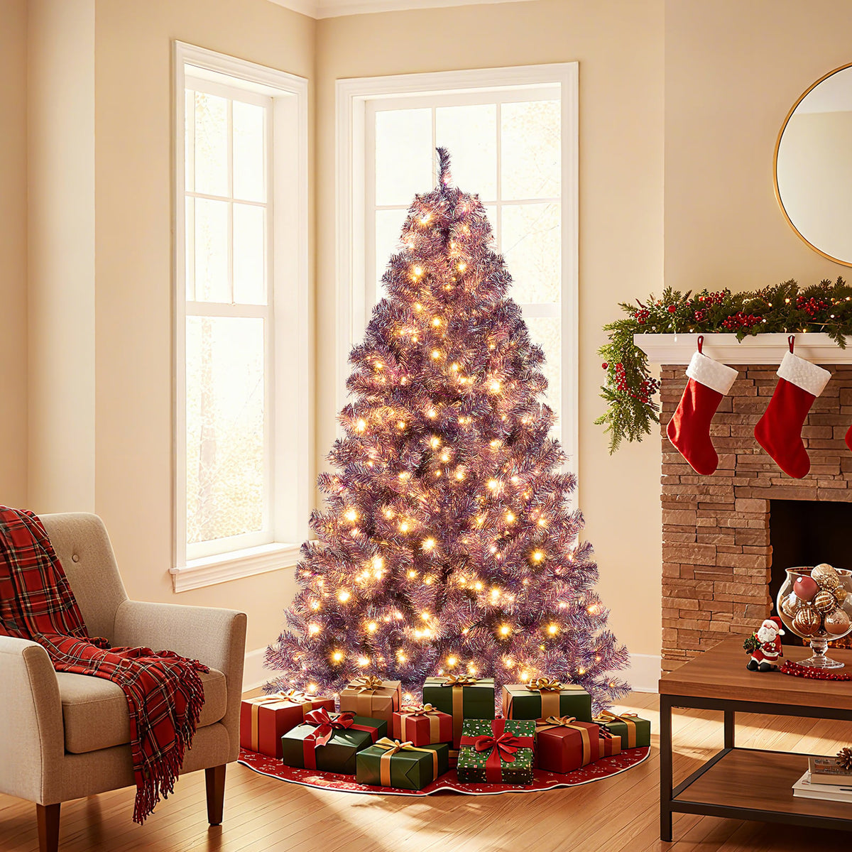 Arbre de Noël artificiel lumineux pré-éclairé de 183 cm