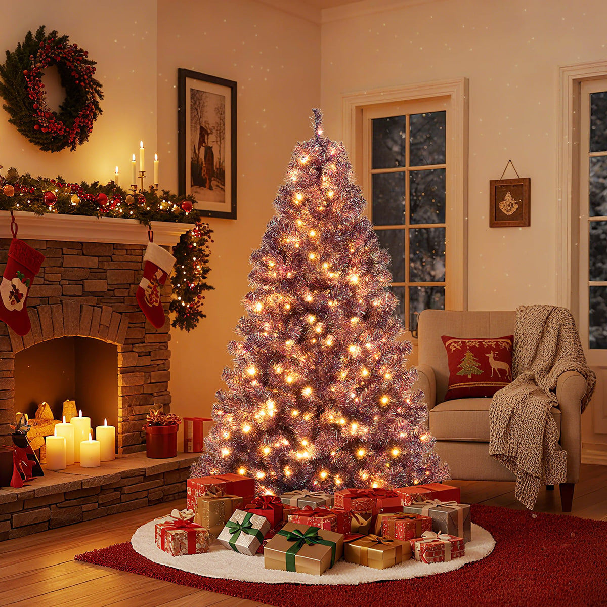 Arbre de Noël artificiel lumineux pré-éclairé de 183 cm